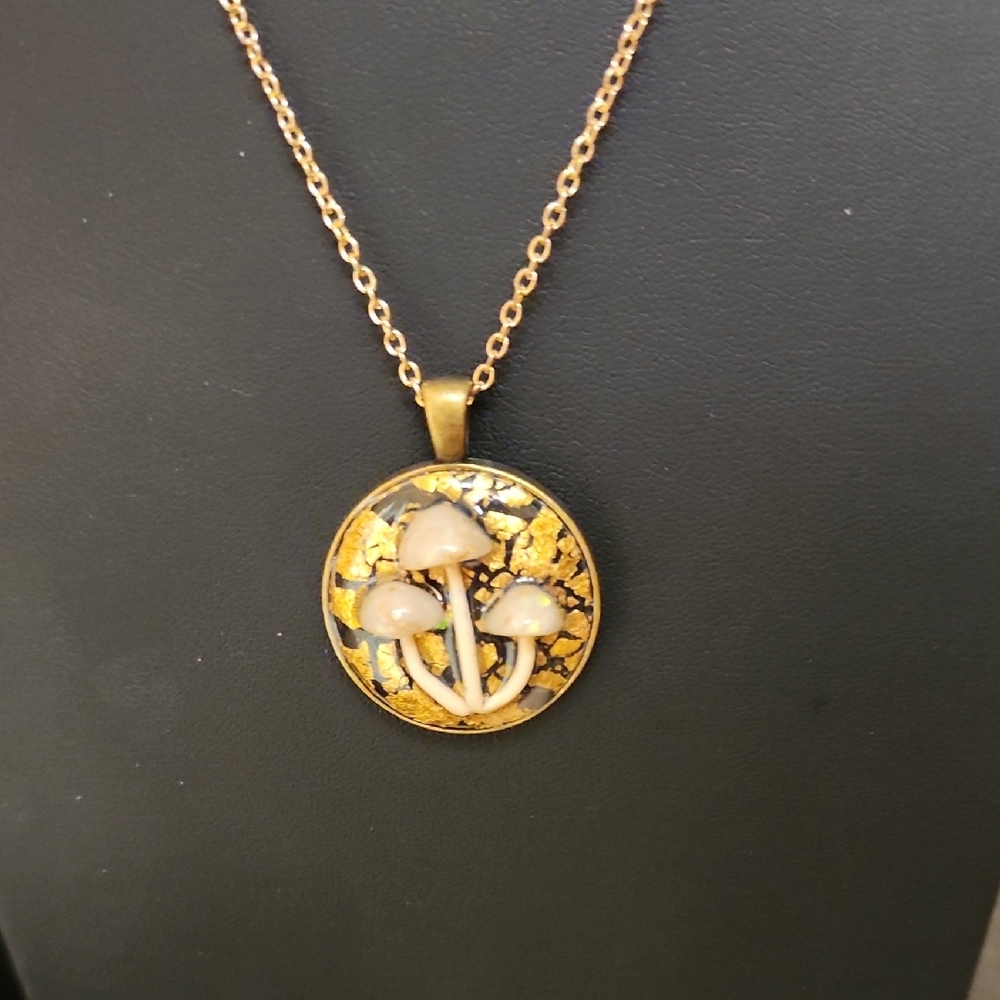 Gold Mushroom Pendant Necklace